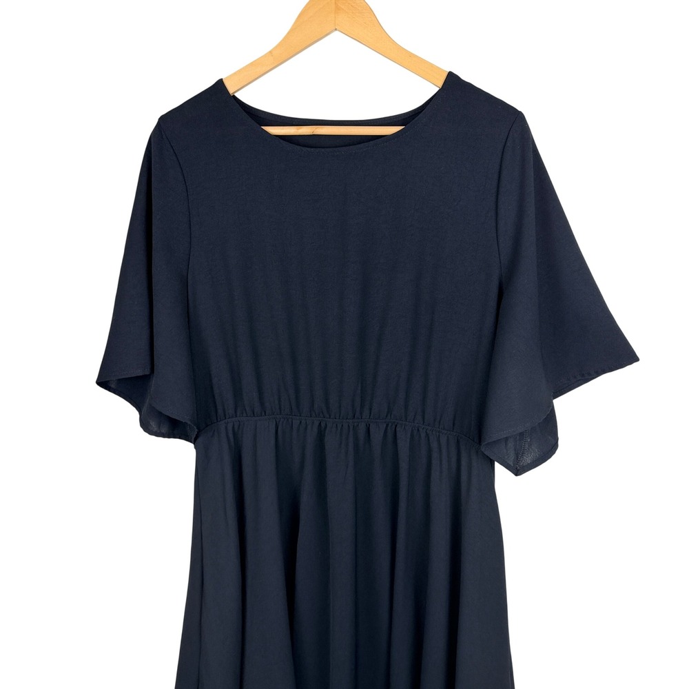 Womens Flutter Sleeve Ruffle Hem Dress XL Goth Witchy Minimalist Asymmetric - Picture 7 of 8